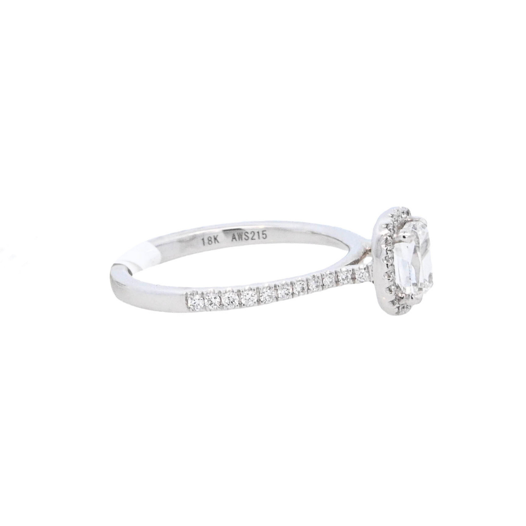 18K White Gold 0.70Ct Cushion Diamond Halo Engagement Ring