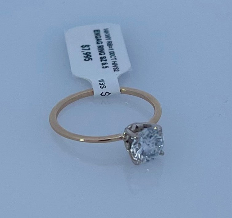 14K Yellow Gold Round Diamond 1.00Ct Solitaire Engagement Ring