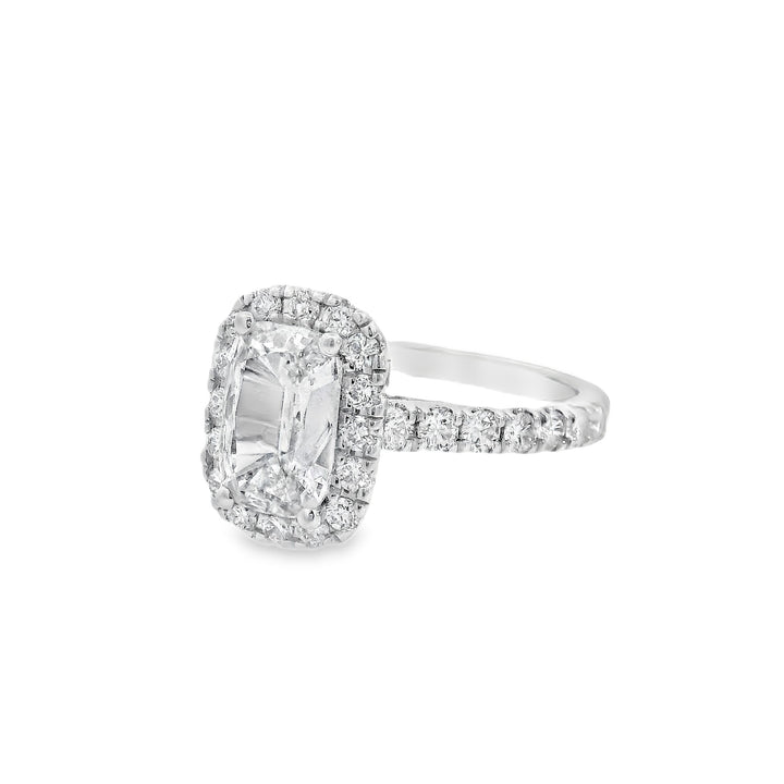 18K White Cushion Diamond 1.28Ct Halo Engagement Ring