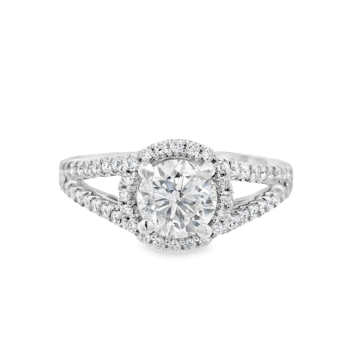 18K White Round Diamond 0.90Ct Halo Engagement Ring