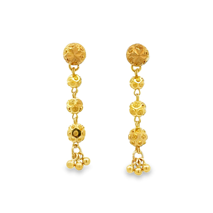 22K Yellow Gold Elegant Dangle Bead Earrings
