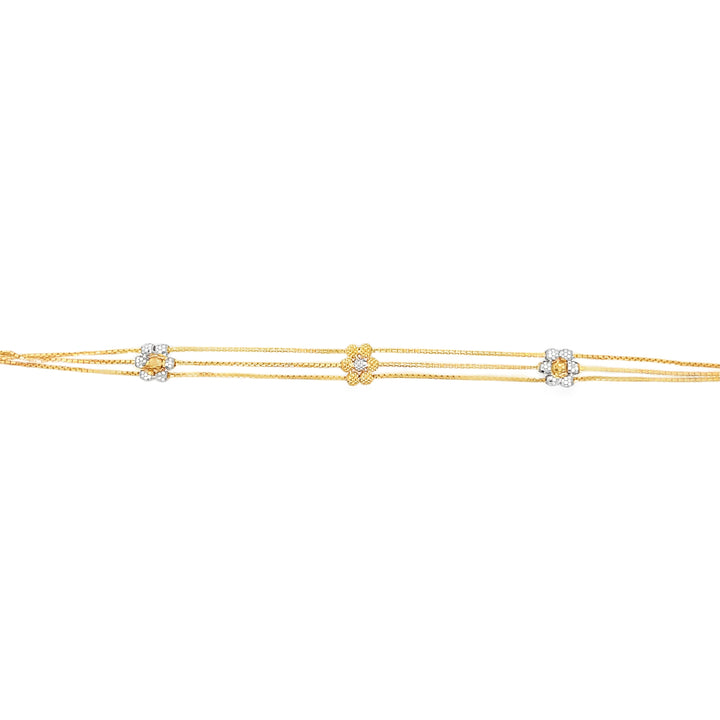 22K Yellow Gold 3-Flower Delicate Charm Bracelet