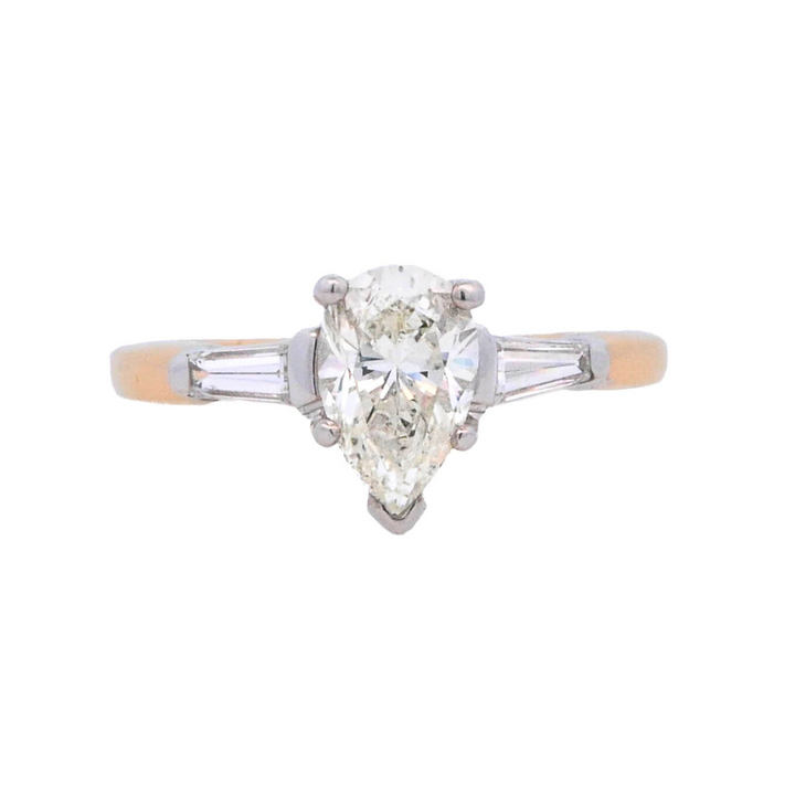14K Two-Tone Pear Diamond Solitaire Engagement Ring