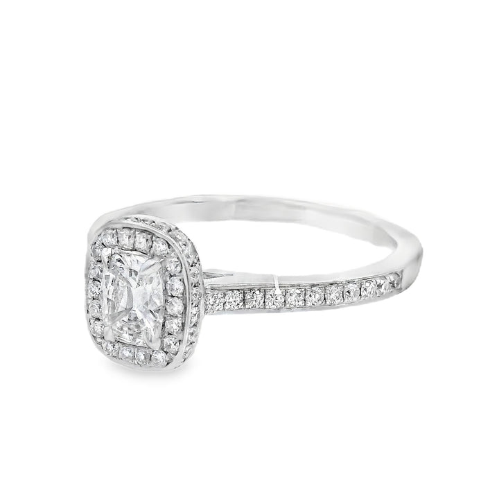 18K White Cushion Diamond 0.31Ct Halo Engagement Ring