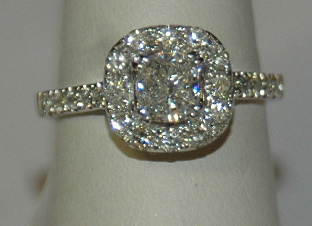 14K White Cushion Diamond 1.00Ct Halo Engagement Ring