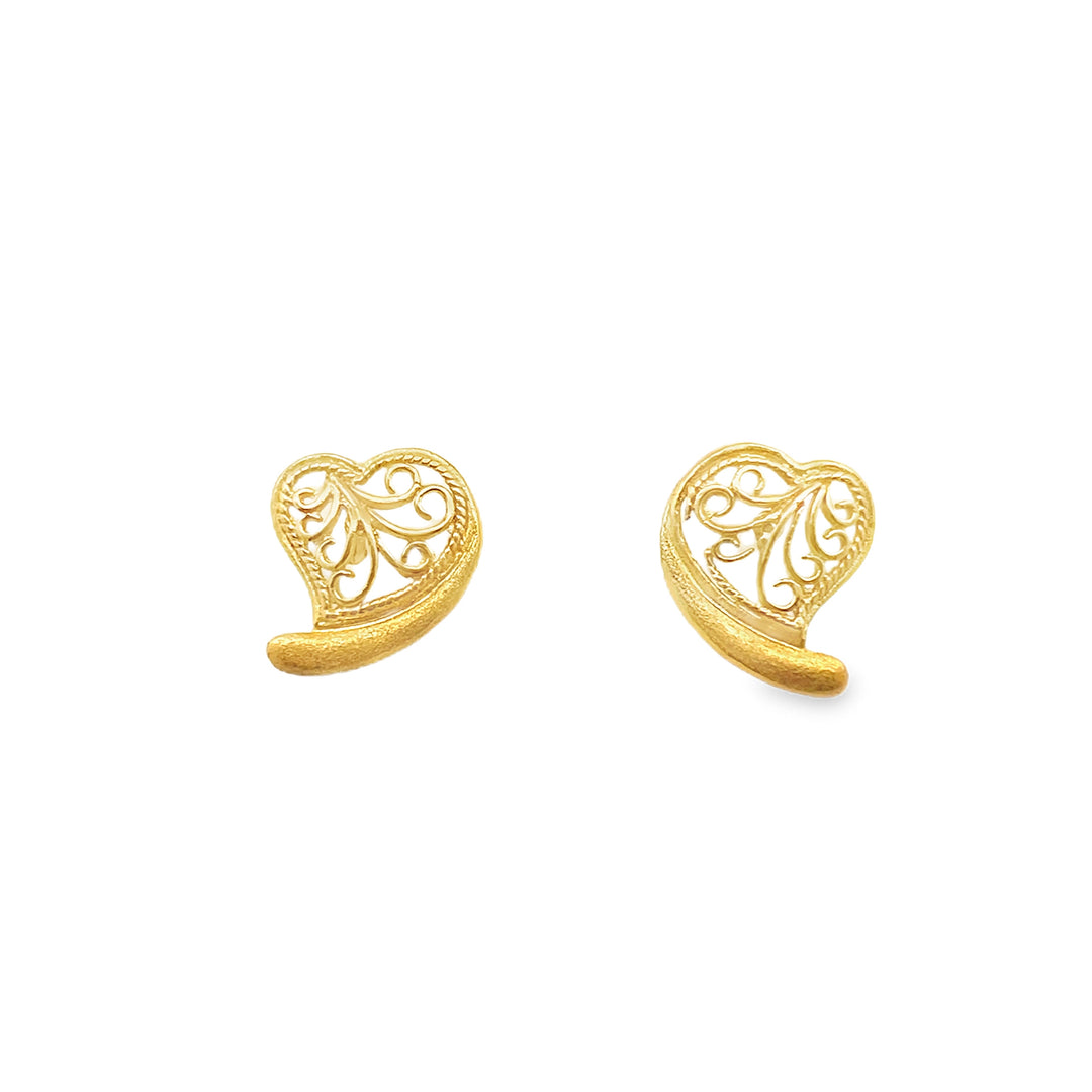 22K Yellow Gold Heart Shaped Stud Earrings with Pushbacks