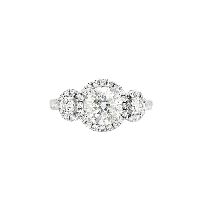 14K White Round Diamond 1.10Ct 3 Stone Engagement Ring