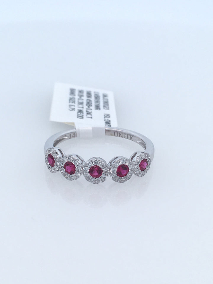 14K White Gold 0.38ct Diamond and Ruby Anniversary Women's Wedding Band