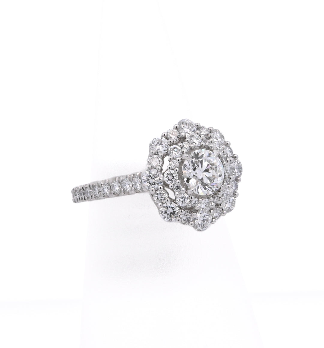 Platinum White 0.70Ct Round Diamond Double Halo Ring