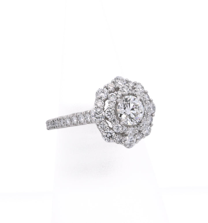 Platinum White 0.70Ct Round Diamond Double Halo Ring
