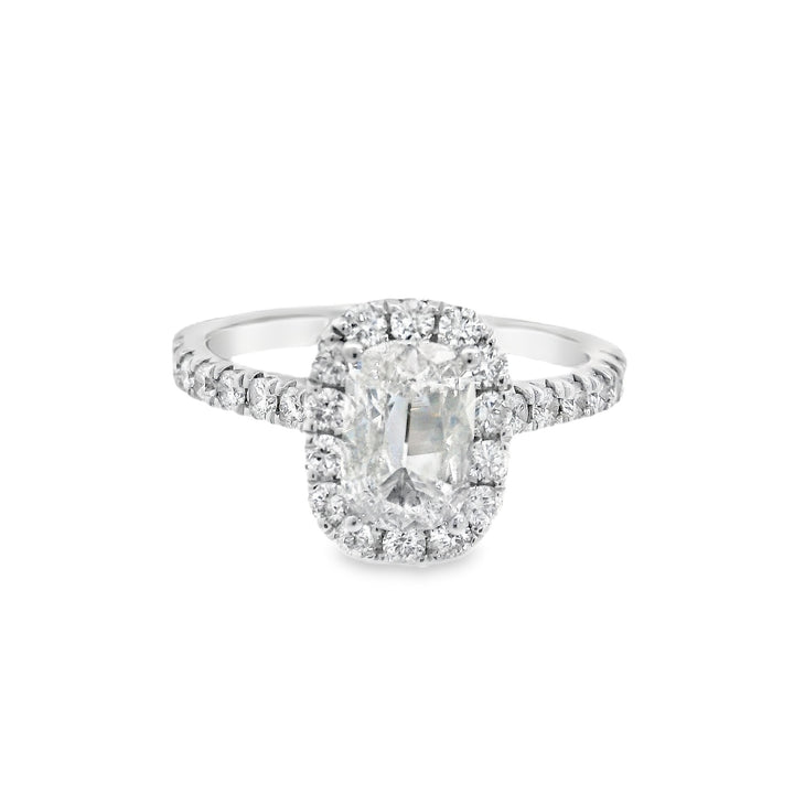 18K White Cushion Diamond 0.77Ct Halo Engagement Ring