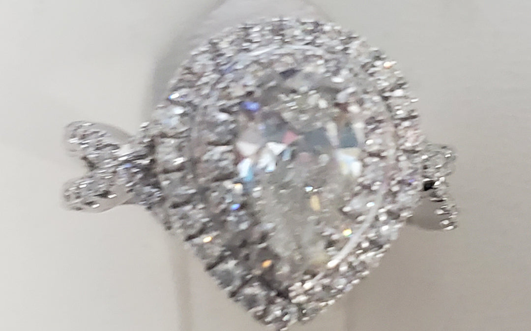 14K White Pear Diamond Halo Engagement Ring