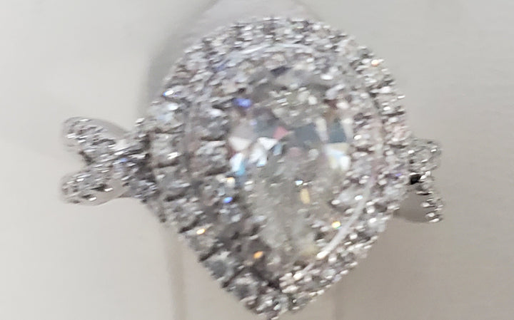 14K White Pear Diamond Halo Engagement Ring