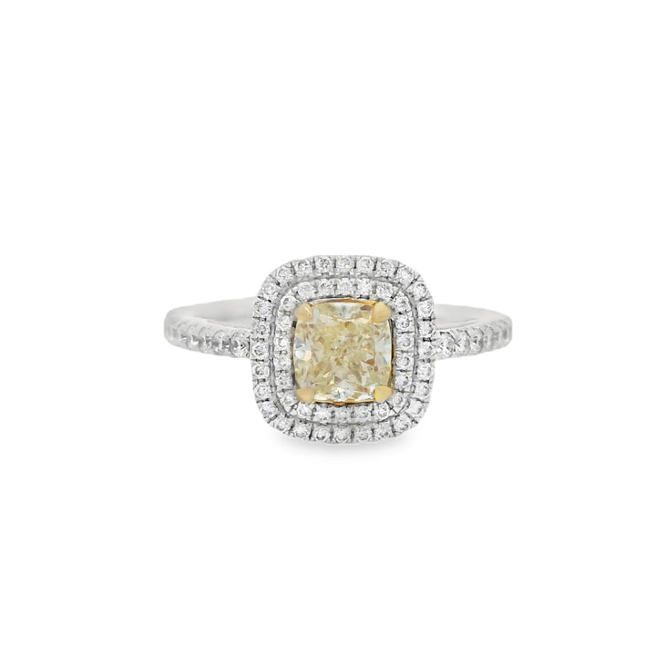 14K Two- Tone Cushion Diamond 0.80Ct Halo Engagement Ring