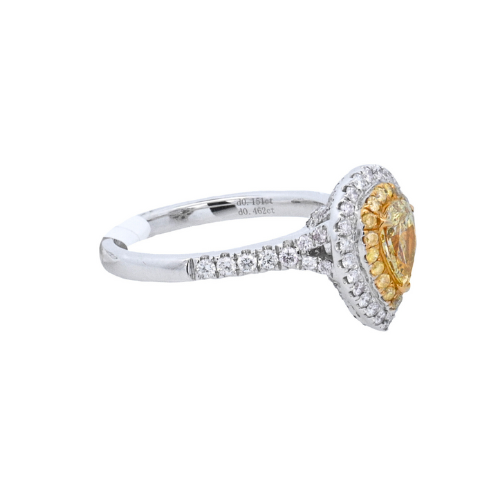 14K Two-Tone Pear Yellow Diamond Halo Fashion Ring