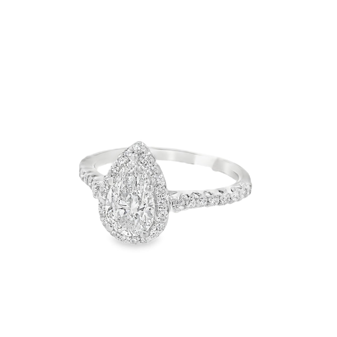 Platinum Pear Diamond 1.02Ct Halo Engagement Ring