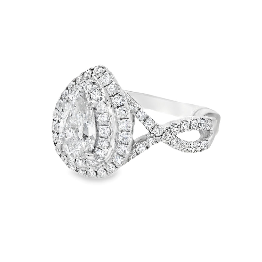 14K White Pear Diamond 0.90Ct Halo Engagement Ring