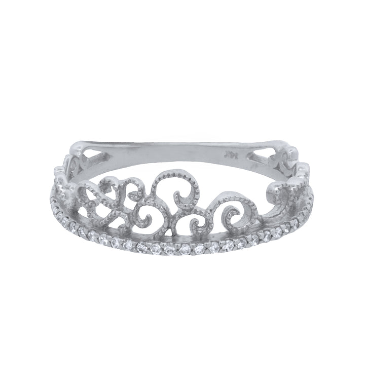 14K White Gold 0.27ct Diamond Filigree Women's Wedding Band