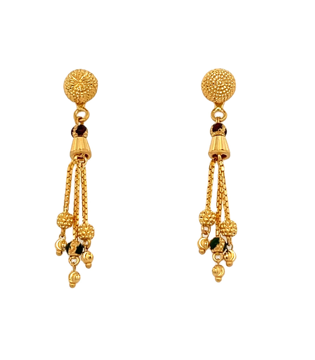 22K Yellow Gold Ruby Emerald Dangle Earrings