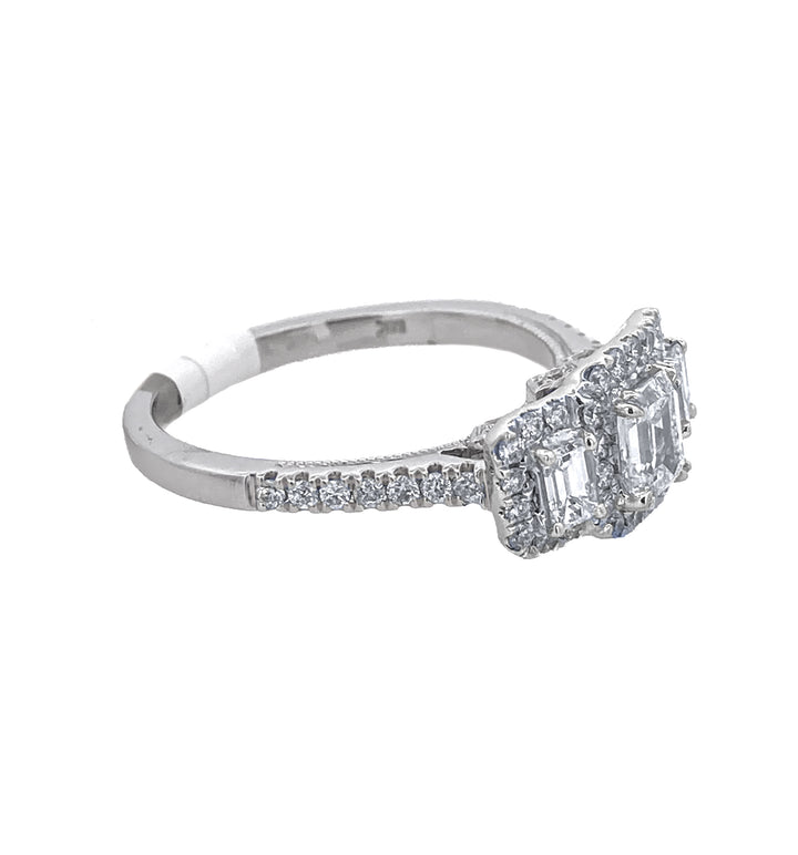 14K White Emerald Cut Diamond 0.68Ct 3 Stone Engagement Ring