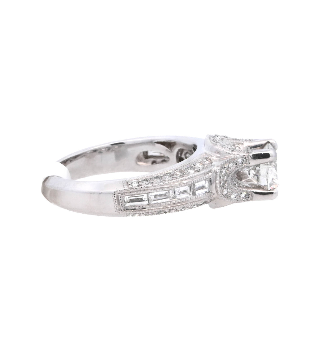 14K White Round Diamond 1.00Ct Vintage Engagement Ring