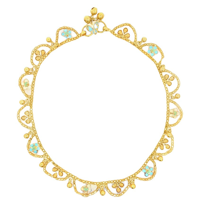 22K Yellow Gold Elegant Floral Ankle Bracelet