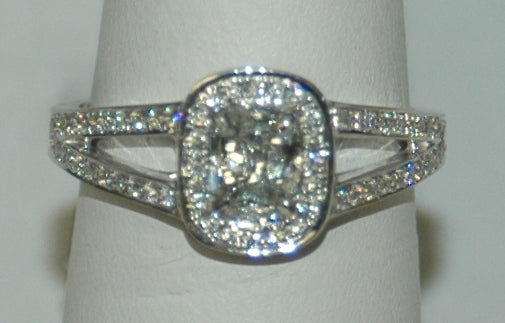 18K White Gold 0.41Ct Cushion Diamond Halo Engagement Ring