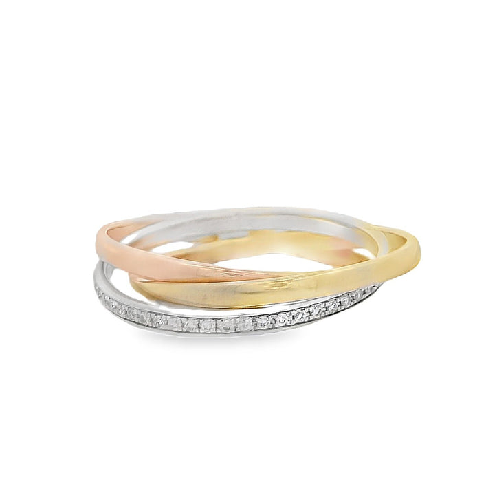 14K Three-Tone 0.19ctw Diamond Rolling Wedding Band