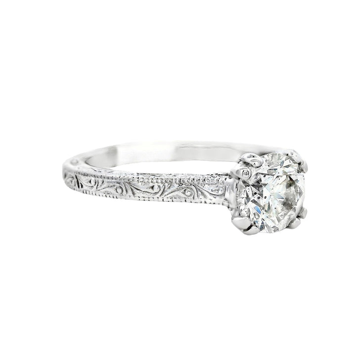 14K White Gold Round Diamond 1.00Ct Solitaire Engagement Ring