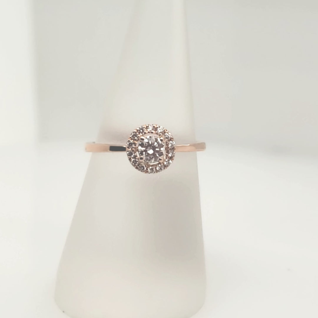 14K Rose Round Diamond Halo Engagement Ring