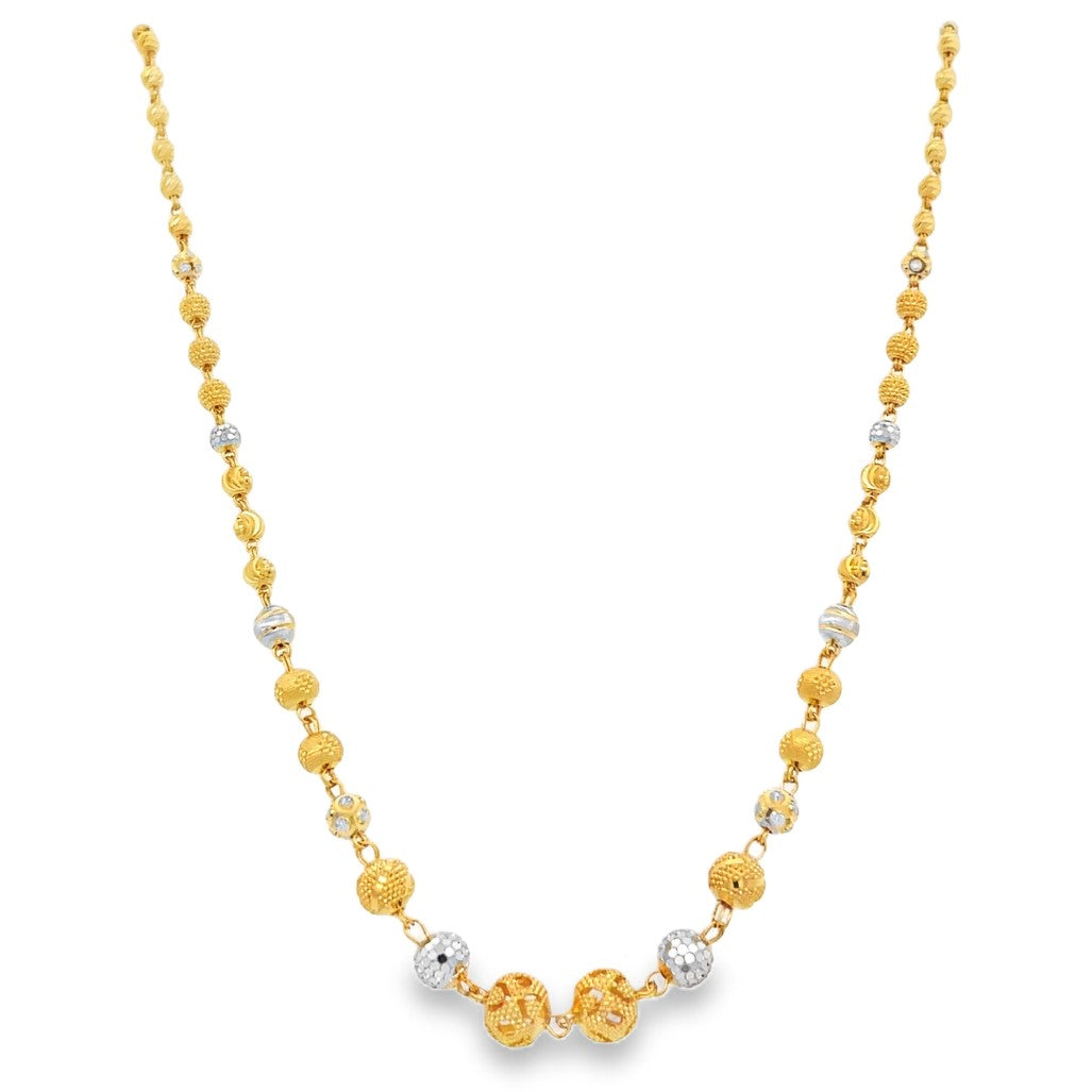 22K Two-Tone Gold Bead Necklace with Lobster Clasp