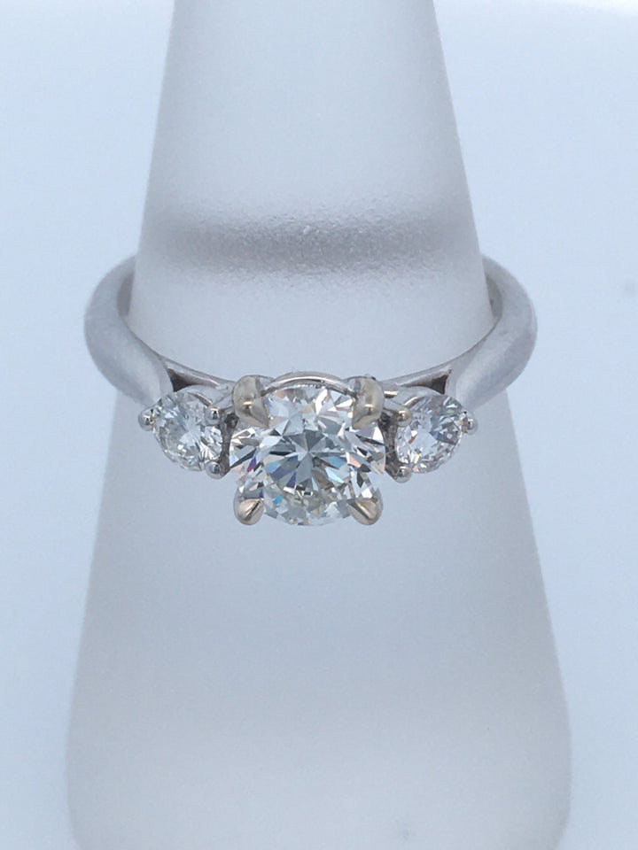 14K White Round Diamond 1.00Ct 3 Stone Engagement Ring