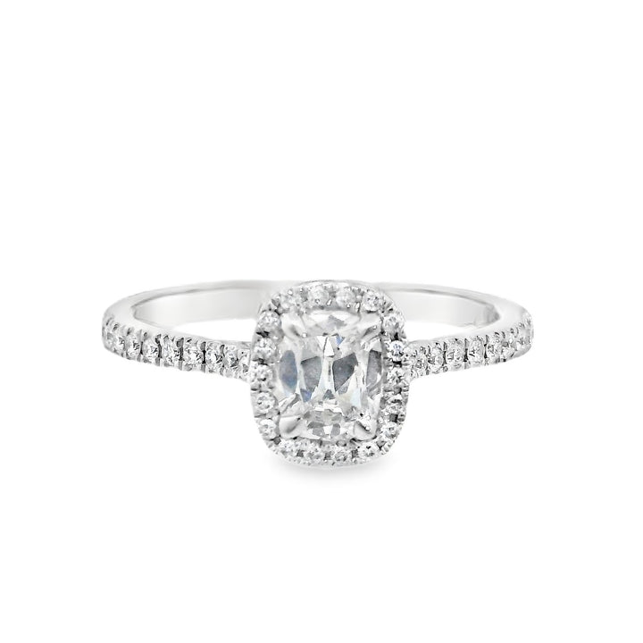 18K White Cushion Diamond 0.41Ct Halo Engagement Ring