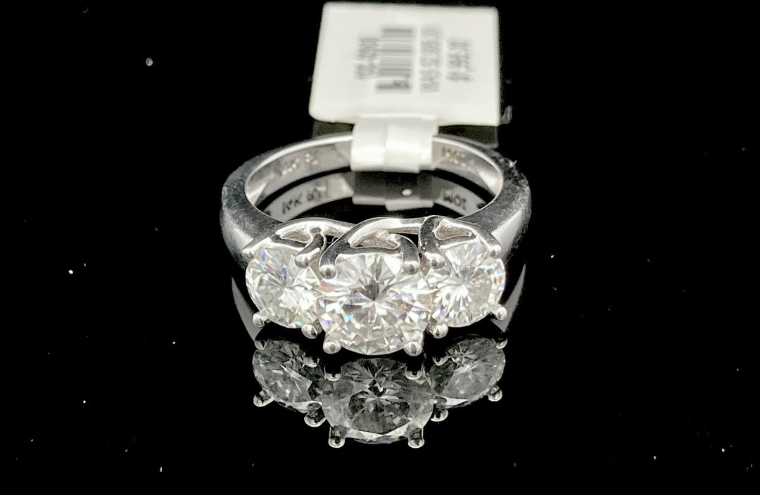 14K White Gold 3-Stone Moissanite Engagement Ring