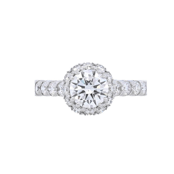 18K White Gold 1.07Ct Round Diamond Halo Engagement Ring