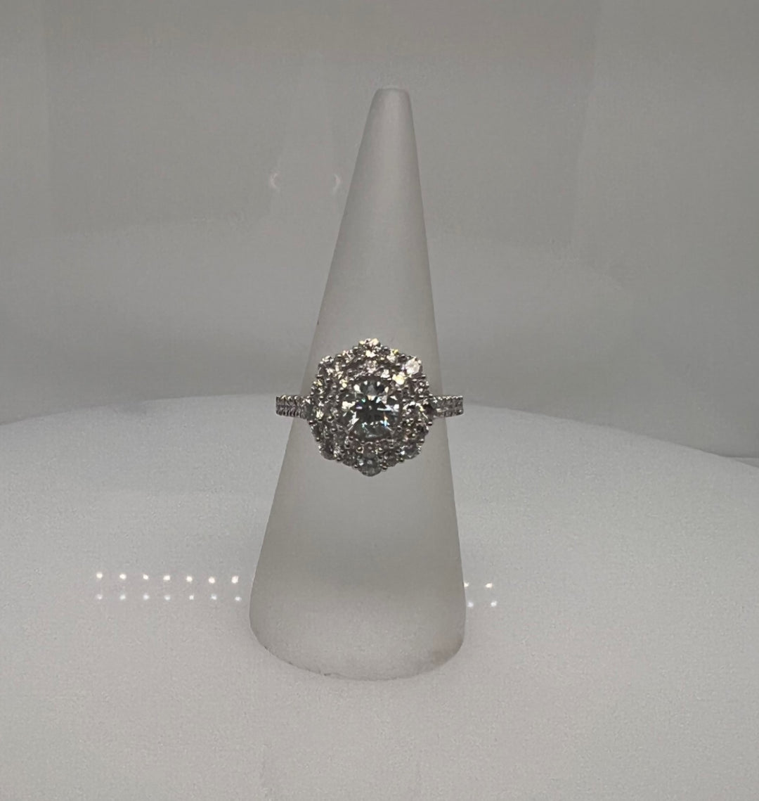 Platinum White 0.70Ct Round Diamond Double Halo Ring