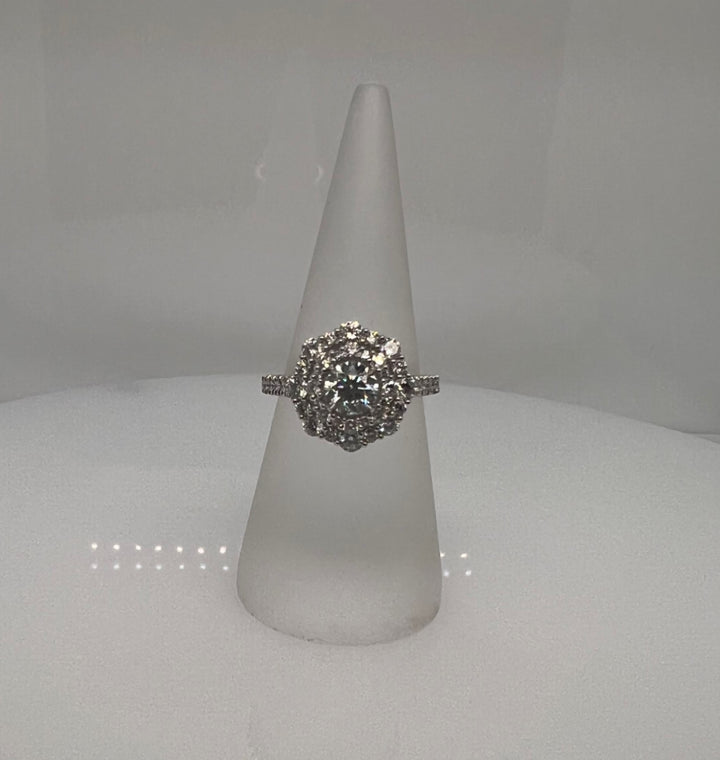 Platinum White 0.70Ct Round Diamond Double Halo Ring