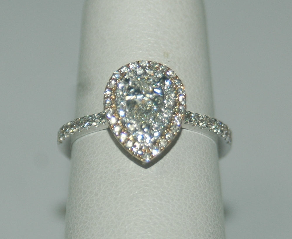 18K Two- Tone Pear Diamond 0.50Ct Double Halo Engagement Ring