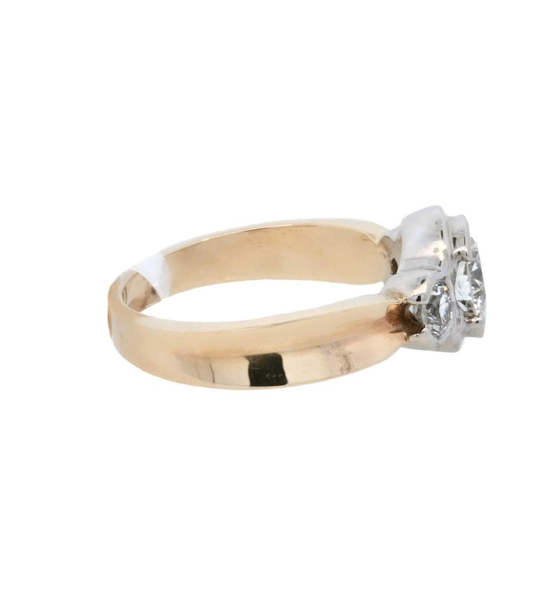 14K Two- Tone Round Diamond 0.80Ct 3 Stone Engagement Ring