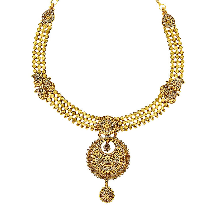 22K Yellow Gold Decorative CZ Statement Choker Necklace
