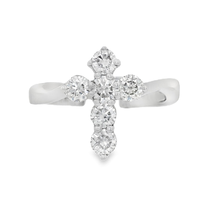 14K White Gold 0.93ctw Diamond Cross Fashion Ring