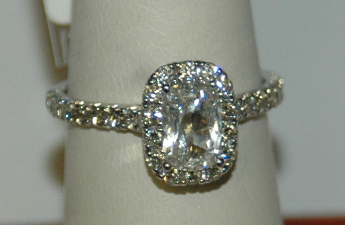 18K White Gold 0.77Ct Cushion Diamond Halo Engagement Ring
