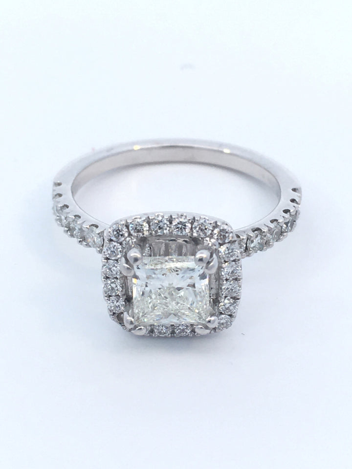 18K White Princess Diamond 0.95Ct Halo Engagement Ring