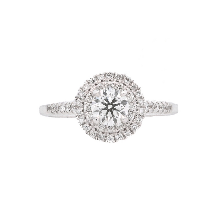18K White Gold 0.51Ct Round Diamond Halo Engagement Ring