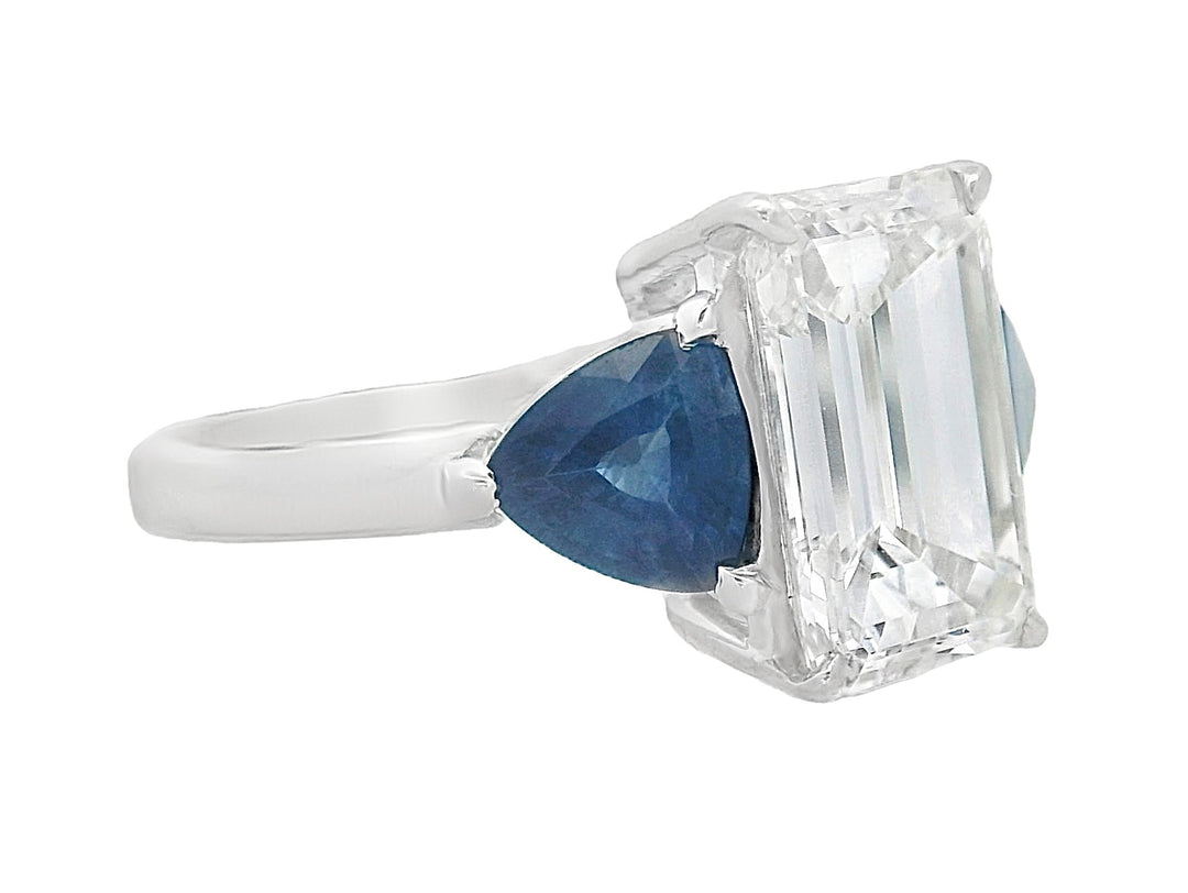 14K White Emerald- Cut Diamond 3.00Ct 3 Stone Engagement Ring