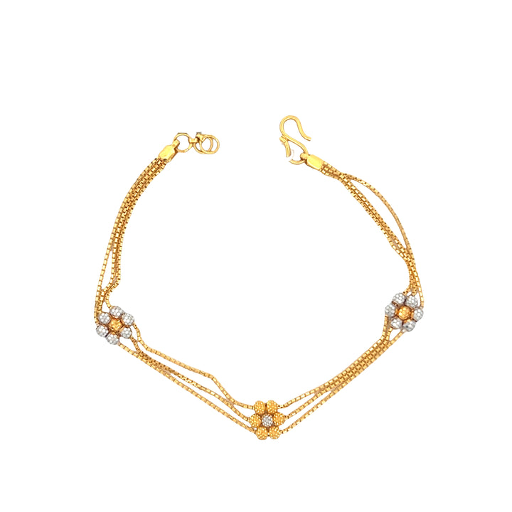 22K Yellow Gold 3-Flower Delicate Charm Bracelet