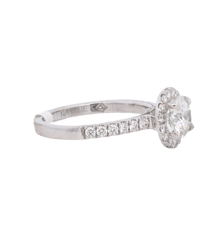 18K White Gold 1.01Ct Round Diamond Halo Engagement Ring