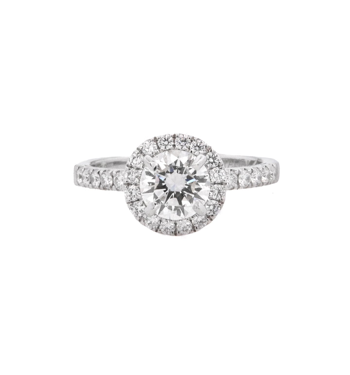 18K White Gold 1.01Ct Round Diamond Halo Engagement Ring