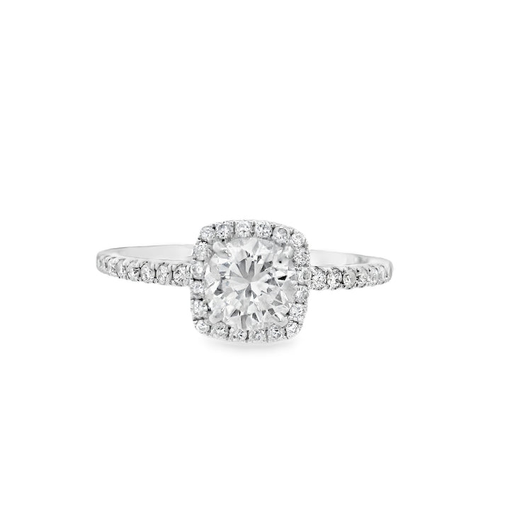 14K White Gold 0.90ct Round Diamond Halo Engagement Ring