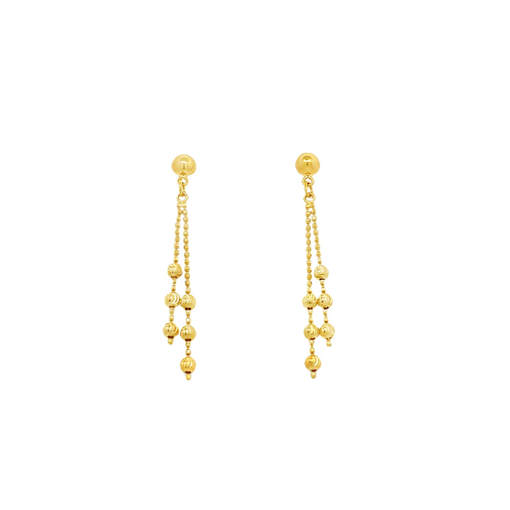 22K Yellow Gold Elegant Bead Dangle Earrings